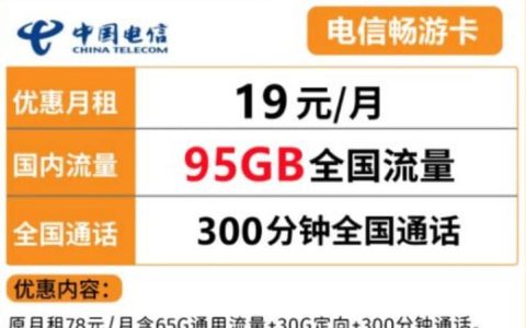 电信畅游卡是什么，山东电信畅游卡19元95G套餐