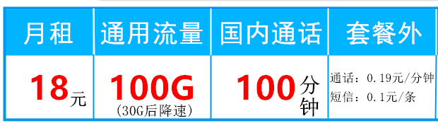 移动18元套餐介绍明细，每月流量100G-3