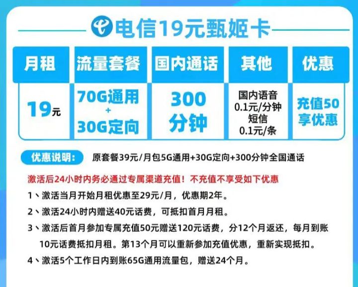 中国电信流量卡19元套餐，每月100G流量-2