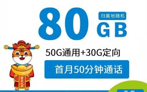 移动鼎神卡19元套餐 每月50G通用流量+30G定向
