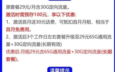 2022电信最划算的流量套餐 29元月租95G流量长期套餐