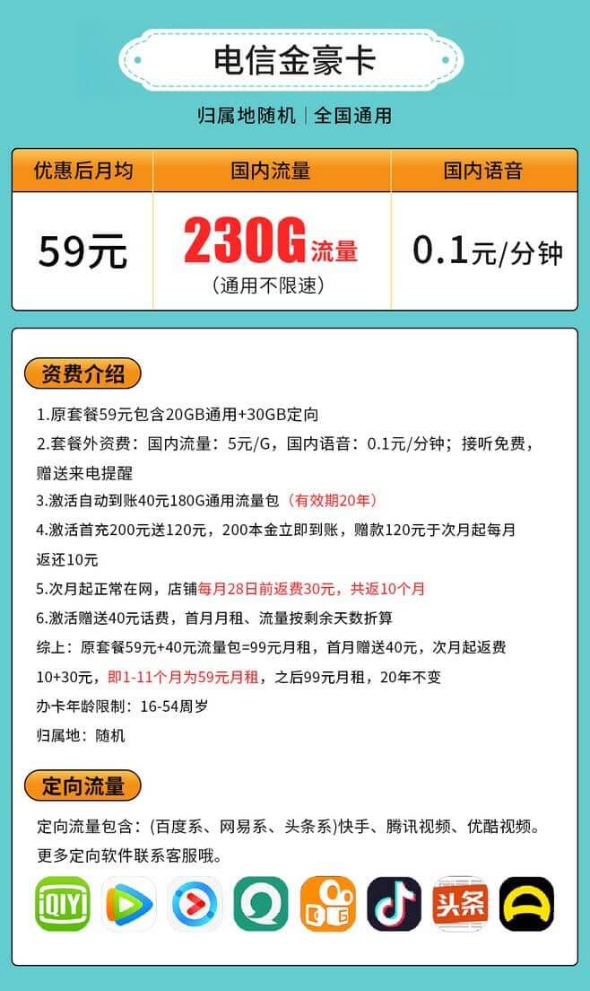 2022年最好用的流量卡 59元月租包230G通用流量不限速-1