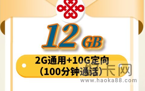 联通梦王卡 9元月租12G流量+100分钟通话