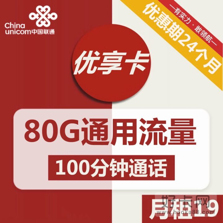 联通优享卡 19元月租80G通用流量+100分钟-1