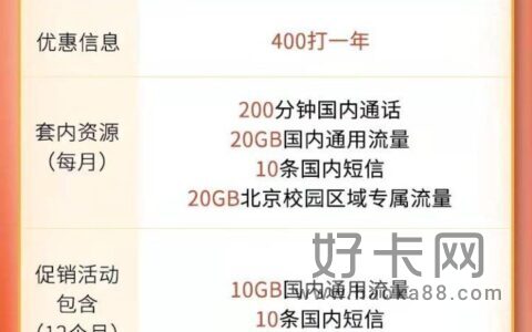 北京地区联通、电信、移动校园卡2022套餐详情