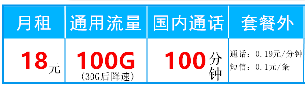 中国移动18元套餐介绍 含100G流量+100分钟通话