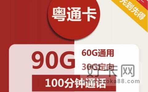联通粤通卡 30元包60G通用+30G定向+100分钟通话（广东专享）