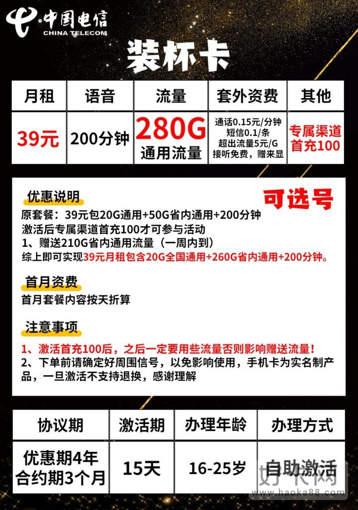 【仅发河北】 电信装杯卡 39元包20G全国通用+260G河北省内通用+200分钟通话-2