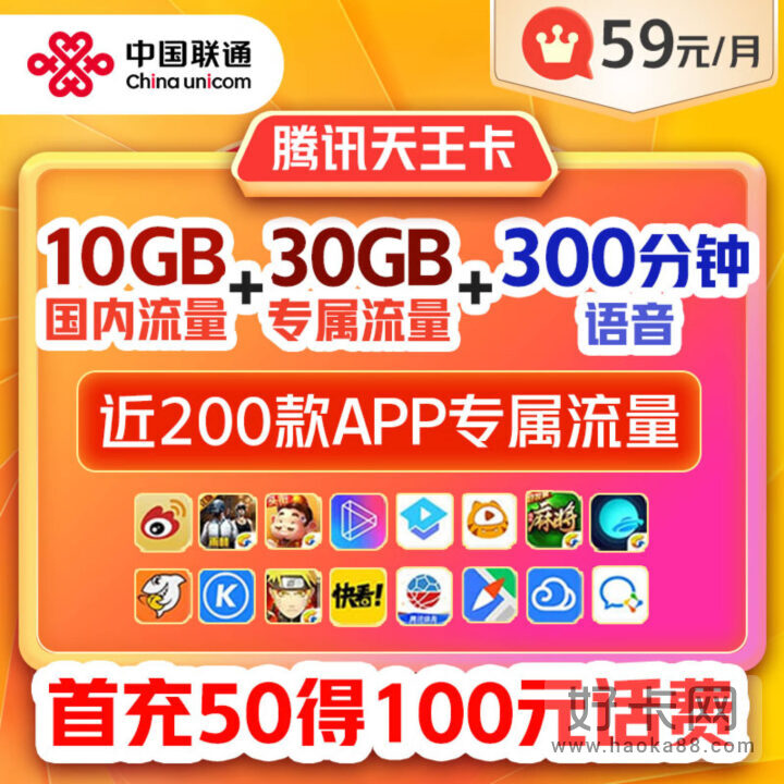 2023款腾讯天王卡 59元10G通用流量300分钟语音-1