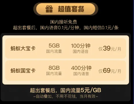 蚂蚁国宝卡套餐介绍 69元8G国内流量＋400分钟语音-1