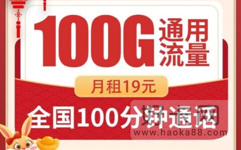 联通小元卡 19元100G通用流量+100分钟通话（两年优惠）