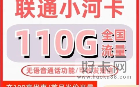 联通小河卡29元110G全国通用流量，长期套餐，无语音功能