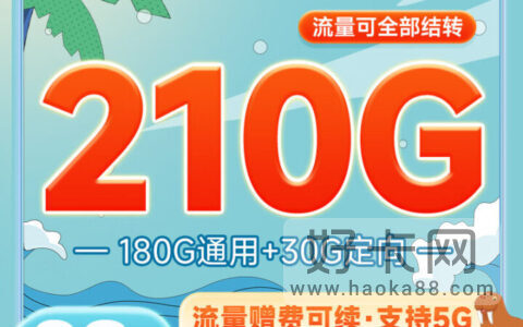 电信海象卡 29元210G流量（长期套餐可续约、流量可结转）