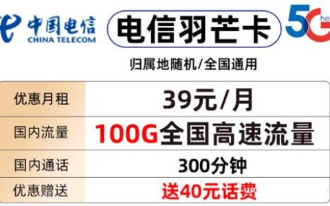 39元包流量！电信羽芒卡推出精选流量套餐