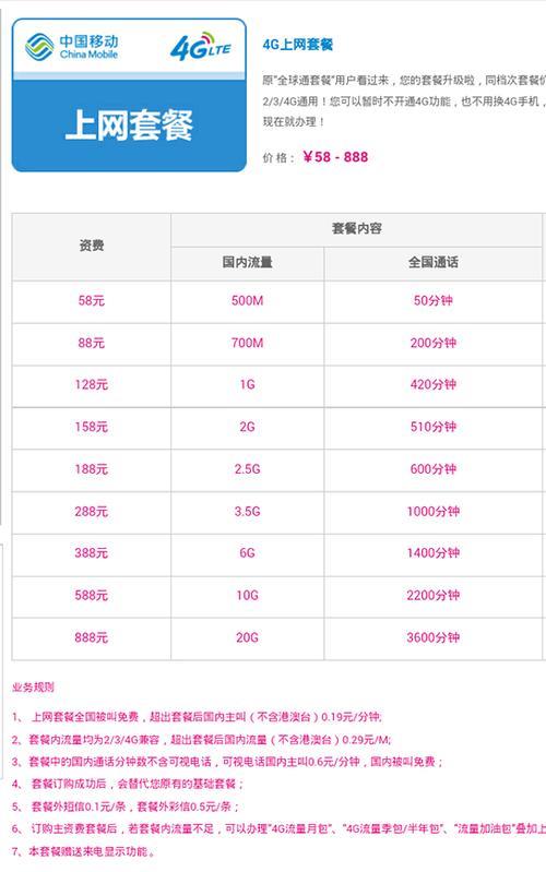 2023年，中国移动全球通套餐价格表来了