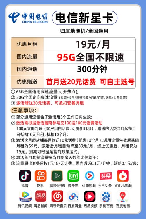 中国电信流量卡19元套餐，流量大、价格低、性价比高