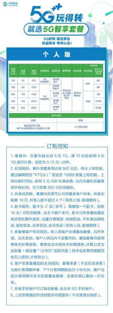 中国移动套餐价格表（2023年9月）