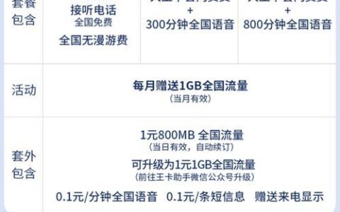 天王卡的套餐详细内容