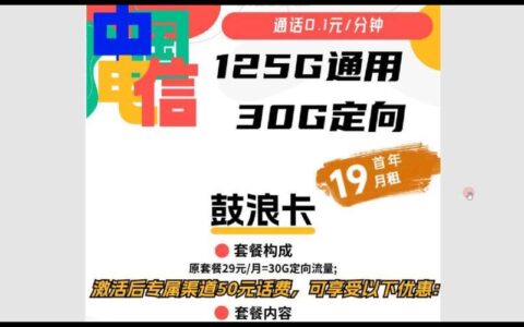 电信灿烂卡申请入口，月租19元享155G流量+100分钟通话