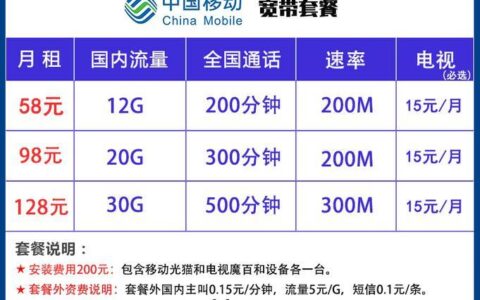 移动便宜宽带套餐推荐，月租仅20元起