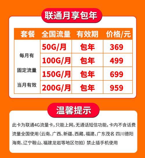 中国联通橙卡：满足您多样化需求的流量套餐